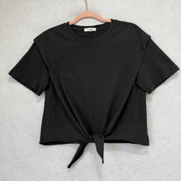 rag & bone Shirt Womens XS Black Tie Front Knot Hem Short Sleeve Crewneck Tee - Picture 1 of 9
